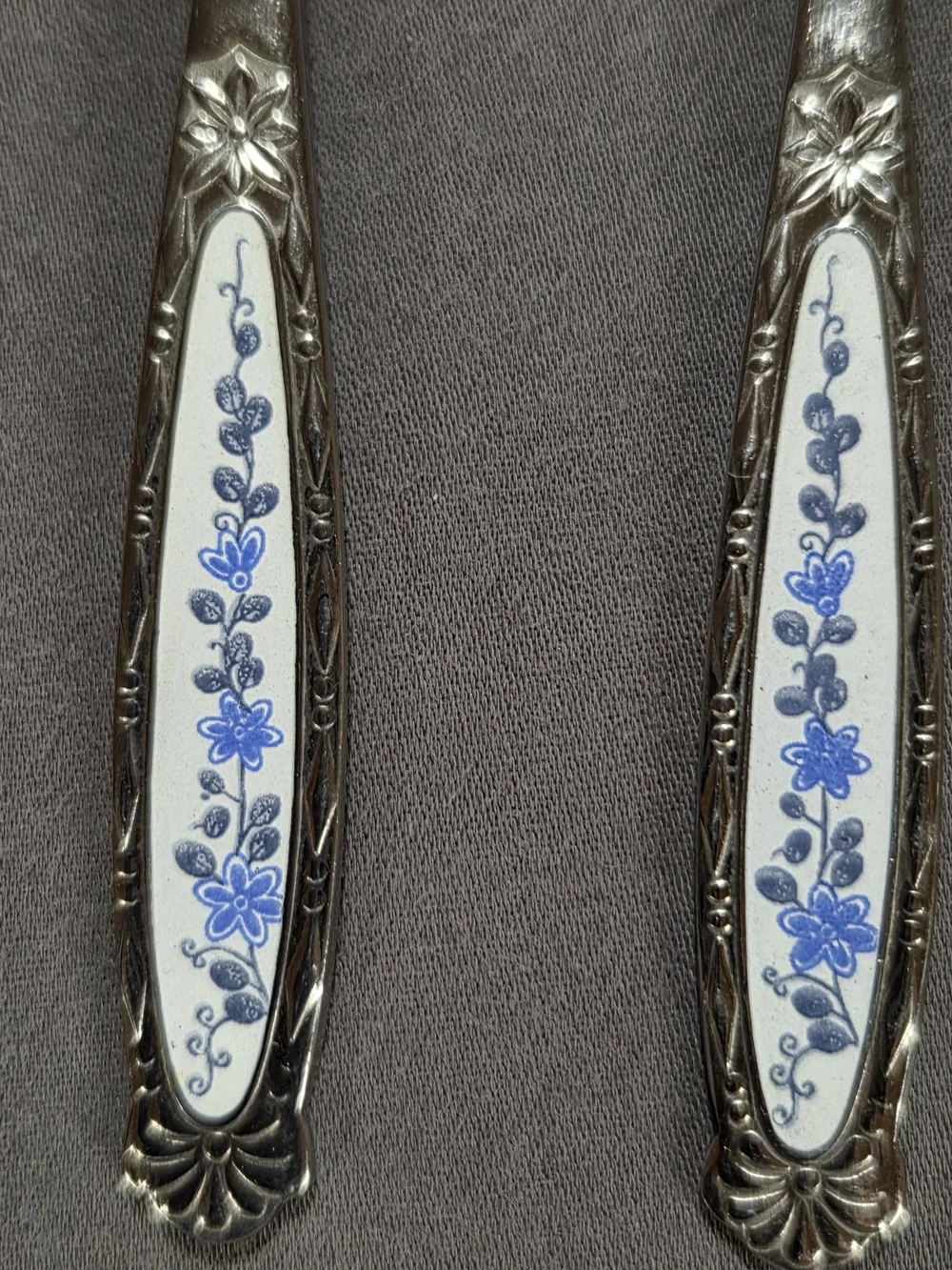 Vintage Korean Cloisonne Enamel Floral Stainless Steel Tea Spoons Dongyang
